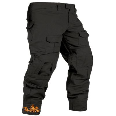 OCANXUE Men's Fleece Lined Tactical Pants Waterproof Hiking Pants Casual Thermal Cargo Pants Winter Insulated Work Pants with 10 Pockets Black 32