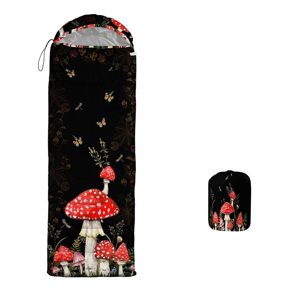 XYNHML Red Mushroom Kawaii Camping Sleeping Bags All Seasons Warm & Cool Weather Waterproof Backpacking Kids Mushroom Butterfly Sleeping Bag for Adult Kids Boy Girls Camping Gear EquipmentTraveling