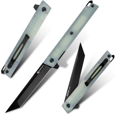 FORESAIL Flipper Pocket Folding Knife,DC53 Steel Blade and G10 Handle. With pocket clip and glass breaker,men's pocket knife hiking trip EDC tool Knife (Natural G10 Handle)