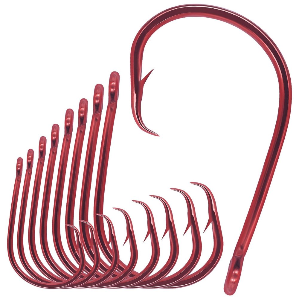 LURELINK-Inline-Circle-Hooks-Saltwater-for-Catfish-Bass-Octopus-Hooks-Fishing-Hook-Freshwater 50 Pack (9/0 50-Pack, Red)