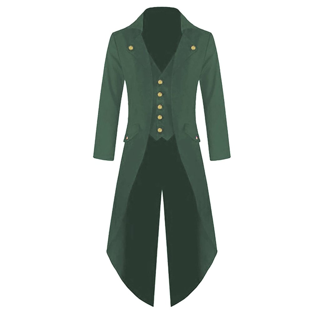 xoxingysm Steampunk Jacket for Men Medieval Tailcoat Halloween Costumes Gothic Vintage Cosplay Frock Coat Outwear(Green,Medium)
