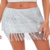 Justalwart Fringe Skirt Silver Women Sequin Tassel Skirts Mini Leather Skirt US 8-10 view 4