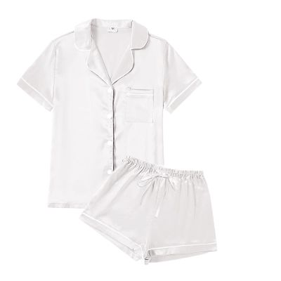 4Pcs Womens Satin Silky Pajama Sets Short Sleeve Shirt XS-4XL Floral Pajamas Set Soft PJ Loungewear Sleepwear