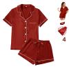 4Pcs Womens Satin Silky Pajama Sets Short Sleeve Shirt XS-4XL Floral Pajamas Set Soft PJ Loungewear Sleepwear view 4