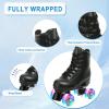 Jessie PU Leather Skates - Women's Indoor/Outdoor Adjustable Four-Wheel Roller Skates (Flash Wheel, Youth 2) view 3