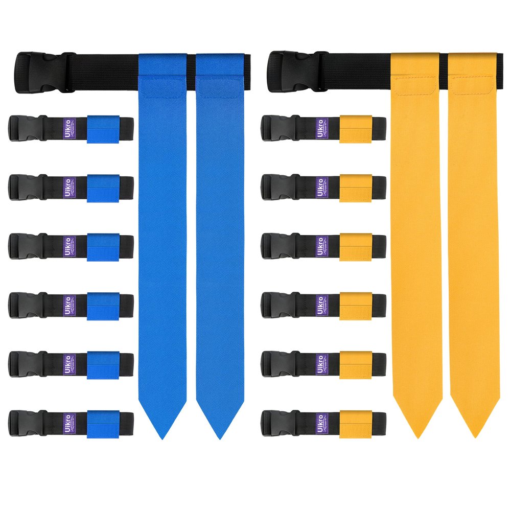 Uikro Flag Football Belts, 14 Player Adjustable Flag Football Set for Sports Training Competition (Blue & Yellow)