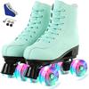 Jessie PU Leather Roller Skates for Women, Men, Boys and Girls - Adjustable Four-Wheel Premium Skates for Outdoor and Indoor Use (Flash Wheel, Youth 3) view 1