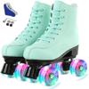Jessie PU Leather Roller Skates for Women, Men, Boys and Girls - Adjustable Four-Wheel Premium Skates for Outdoor and Indoor Use (Flash Wheel, Youth 3) view 2