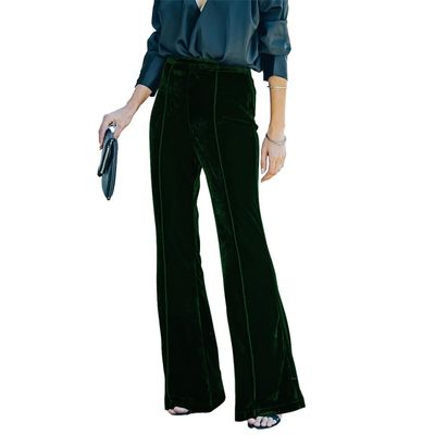 Velvet Bell Bottom High Waisted Flare Palazzo Pants for Women - Casual Lounge Trousers With Stretchy Wide Leg - Fall Trendy Winter Groovy Solid Xmas Pantalones para Mujeres Dark Green XXL