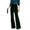 Velvet Bell Bottom High Waisted Flare Palazzo Pants for Women - Casual Lounge Trousers With Stretchy Wide Leg - Fall Trendy Winter Groovy Solid Xmas Pantalones para Mujeres Dark Green XXL view 1