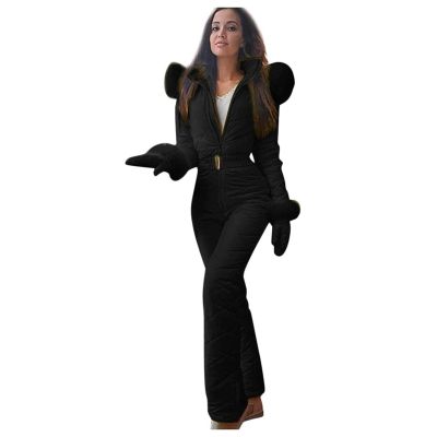 ZHOUYF Womens One Piece Ski Suits Thick Warm Onesie Coats Hooded Jumpsuits Winter Outdoor Windproof Snowsuits Snow Sports