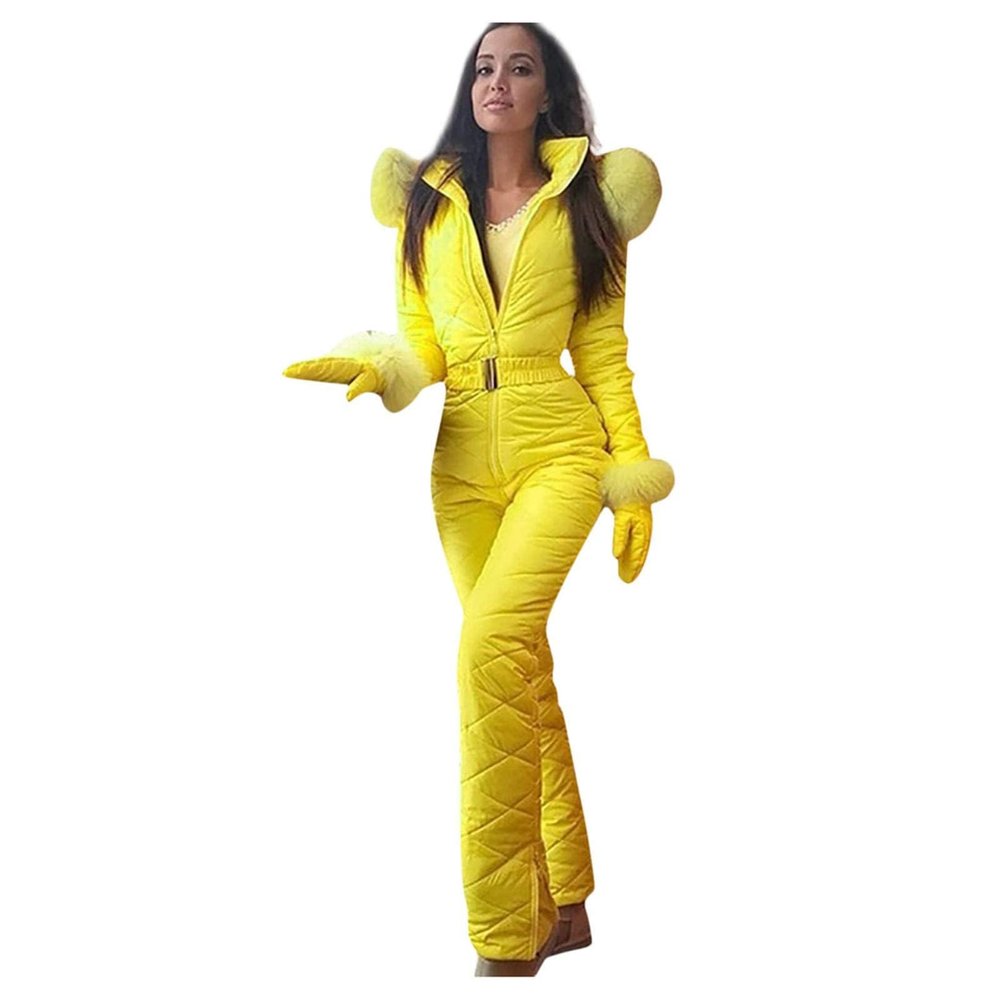 ZHOUYF Womens One Piece Ski Suits Thick Warm Onesie Coats Hooded Jumpsuits Winter Outdoor Windproof Snowsuits Snow Sports