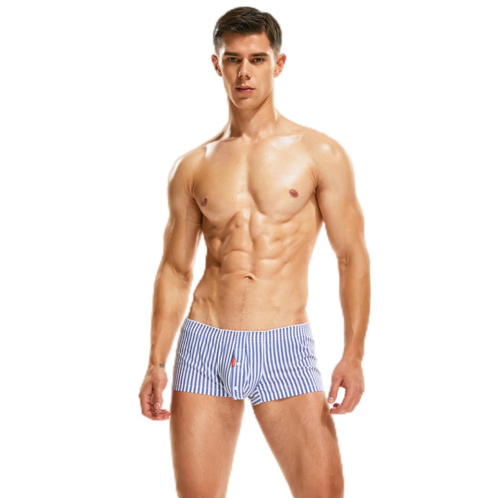 BreakEgg Men's Boxer Short Mens Boxer Briefs - Comfortable 100% Cotton Shorts for Classic Style Underwear (Sky blue vertical stripes,XX-Large)