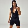 BreakEgg Men's Athletic Supporters Cotton Jumpsuit Pajamas Sleep Set One Piece Slim Fit Active Singlet Leotard (Black,Medium) view 4