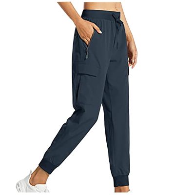 XUNRYAN Cargo Pants Women Pockets High Waist Lightweight Quick Dry Athletic Workout Hiking Running Joggers Outdoor Activewear Dark Blue