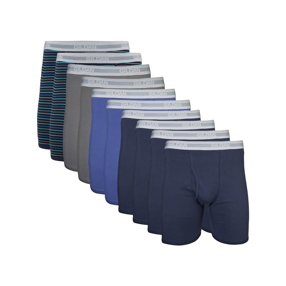 Gildan Men's Underwear Boxer Briefs, Multipack, Mixed Navy (10-pack), Large