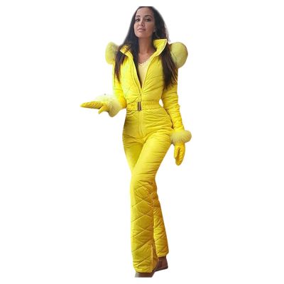 ZHOUYF Womens One Piece Ski Suits Thick Warm Onesie Coats Hooded Jumpsuits Winter Outdoor Windproof Snowsuits Snow Sports