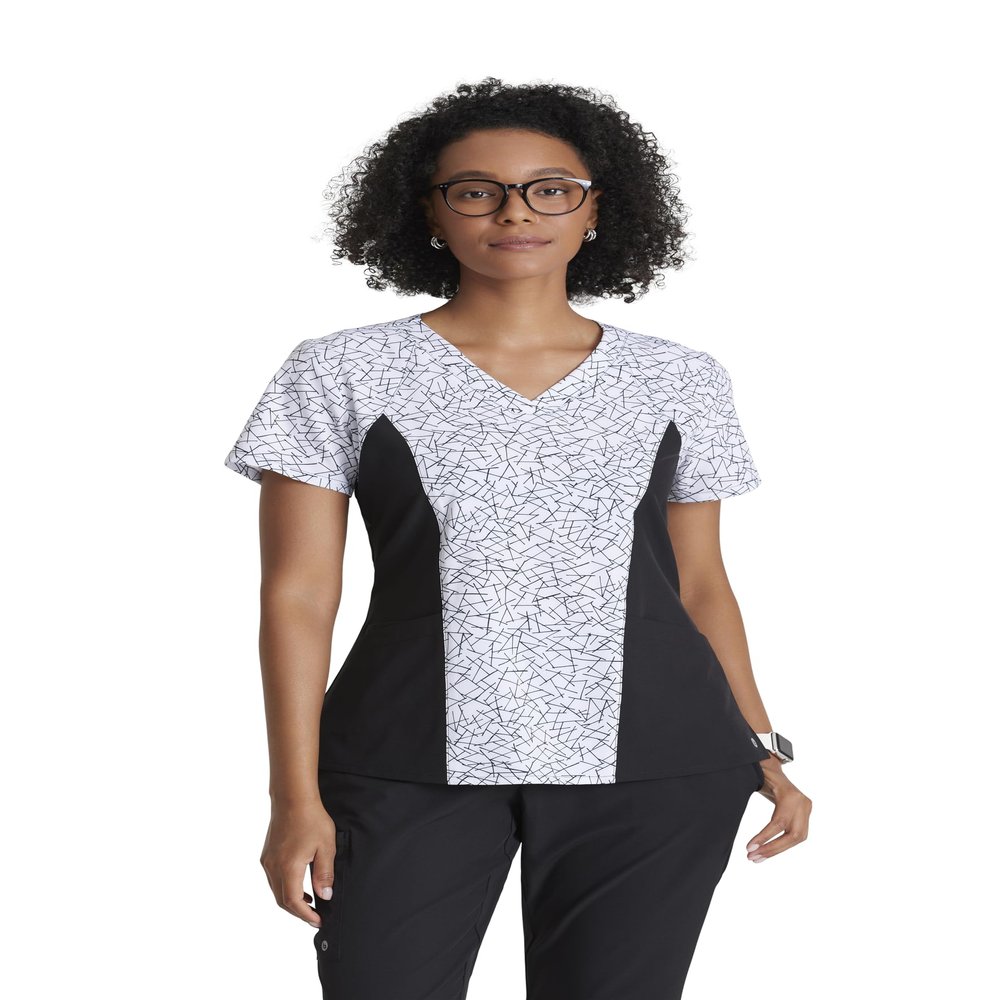 BARCO One Printed Scrub Top for Women - V-Neck Medical Top, Eco-Friendly Fabric, 4-Way Stretch Women's Scrub Top Magnetic Rouse Regular X-Small