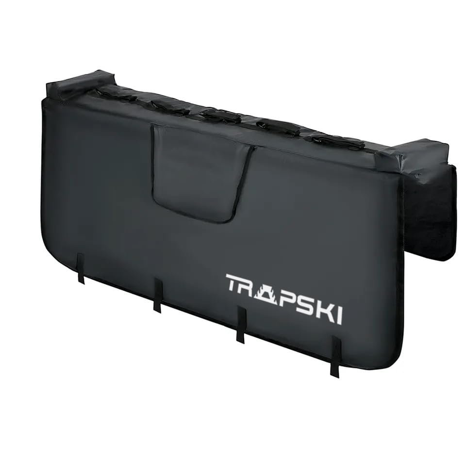 TRAPSKI Tailgate Pad for Mountain Bikes & Other Bicycles | 54 & 60" Protection Pad with 2 Tool Pockets | 5 Bike Carrier with 4 Straps | Handle Flap | Soft Back (Full Size)