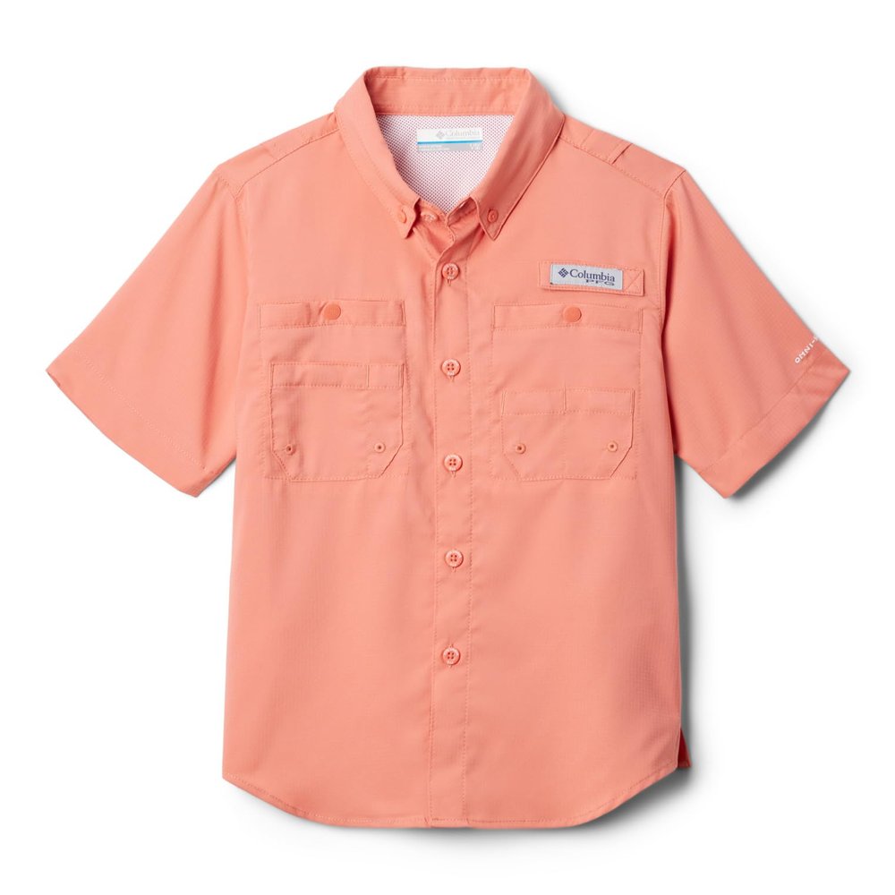 Columbia Boys PFG Tamiami Short Sleeve Shirt, Faded Peach, Large