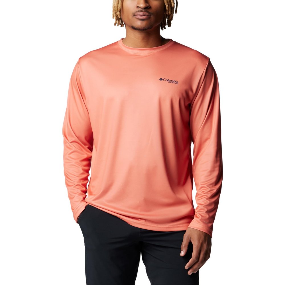 Columbia Men's Terminal Tackle PFG Fish Flag Long Sleeve, Faded Peach/Bright Nectar, X-Small