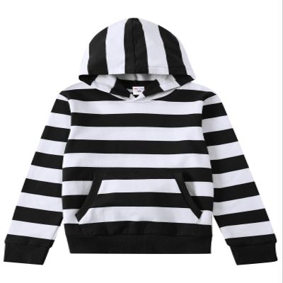 COSLAND Kids' Black and White Striped Hooded Sweatshirts Cotton Long Sleeve Hoodies for Boys, X-Small