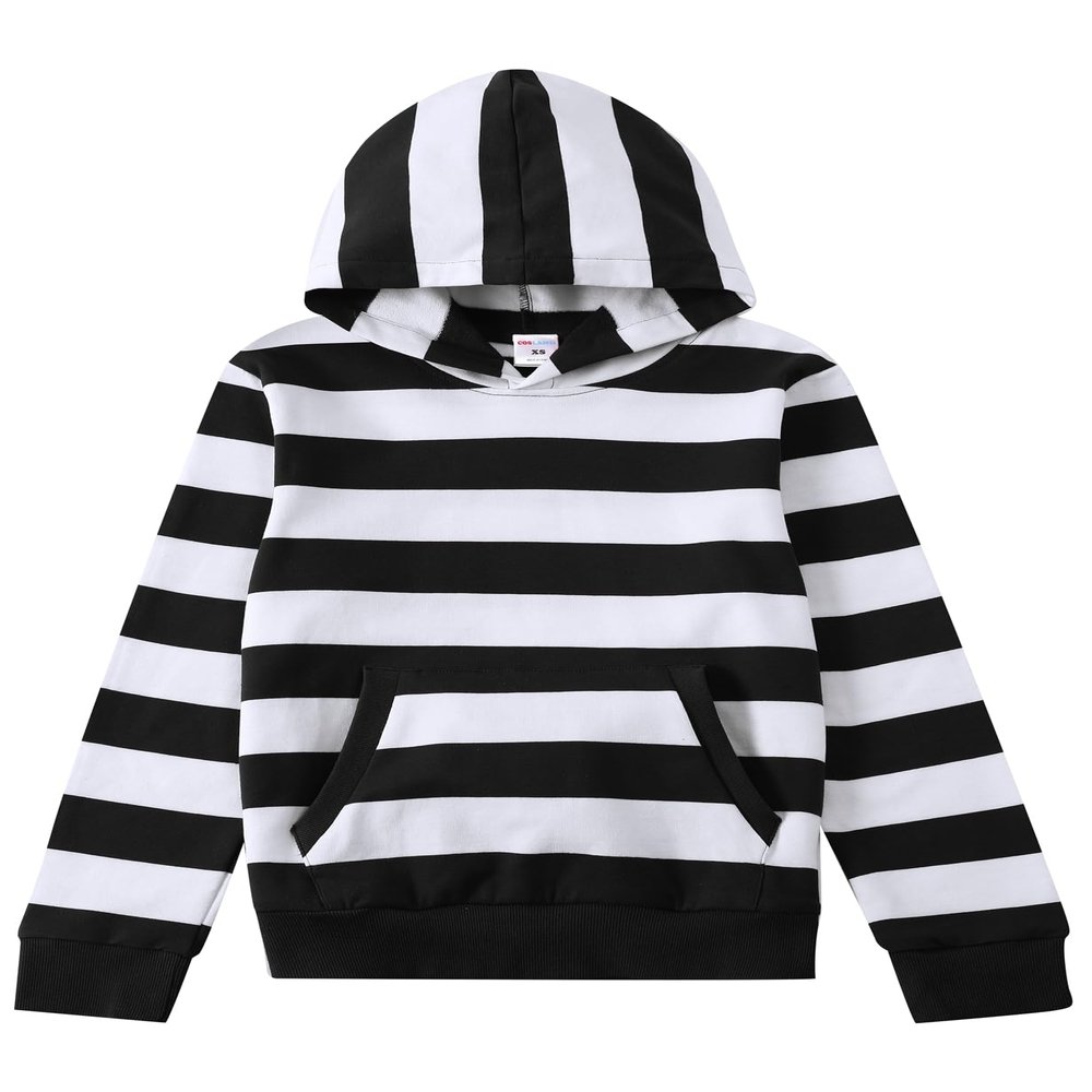 COSLAND Kids' Black and White Striped Hooded Sweatshirts Cotton Long Sleeve Hoodies for Boys, X-Small