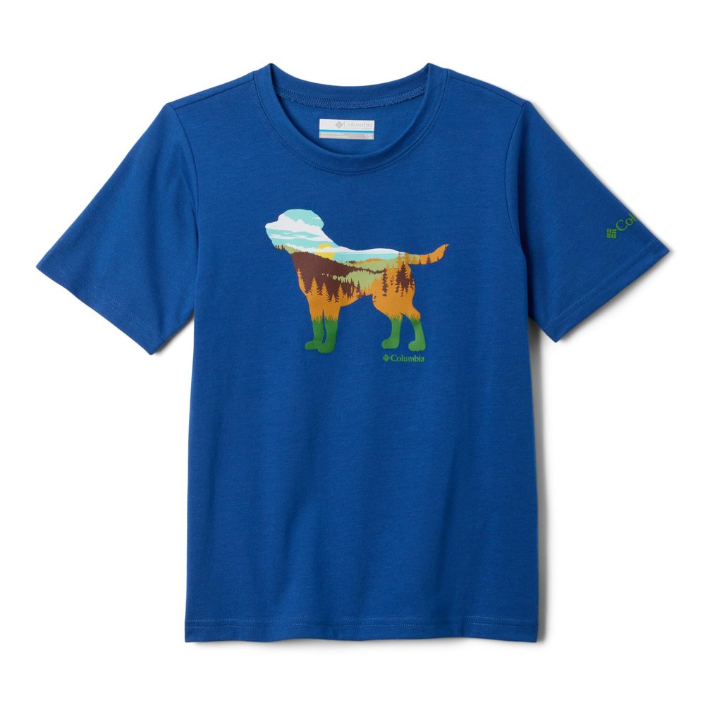Columbia Youth Boys La Poudre Pass Short Sleeve T-Shirt, Mountain Blue/Treescape View, Small