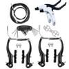 2 Pairs Bike Brakes, Universal Complete V Bike Brakes Set, Mountain Bike Replacement for Most Bicycle,Road Bike Brakes Cables with Front Back Wheels and Bike Brake Levers-White view 1