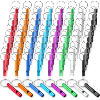 Hollowfly 200 Pcs Emergency Whistles with Keychains Aluminum Extra Loud Survival Safety Waterproof Whistle Key Chain Bulk for Outdoors Sports Referee Lifesaving Training