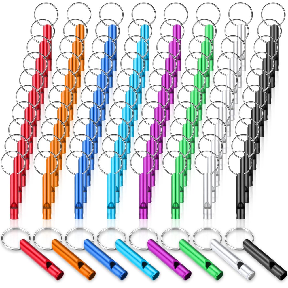 Hollowfly 200 Pcs Emergency Whistles with Keychains Aluminum Extra Loud Survival Safety Waterproof Whistle Key Chain Bulk for Outdoors Sports Referee Lifesaving Training