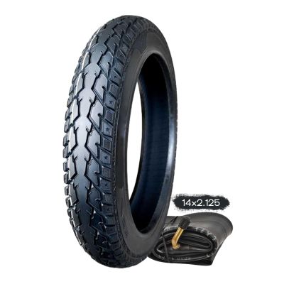 14x2.125 57-254 Tire and Tube Set for Electric Bike 8-Level Design, 14 2.125 Anti Puncture Snow Tire for Ebike with Bent Valve Inner Tube, Neumtico Camara 14x2.125 Off-road All-Terrain Tread
