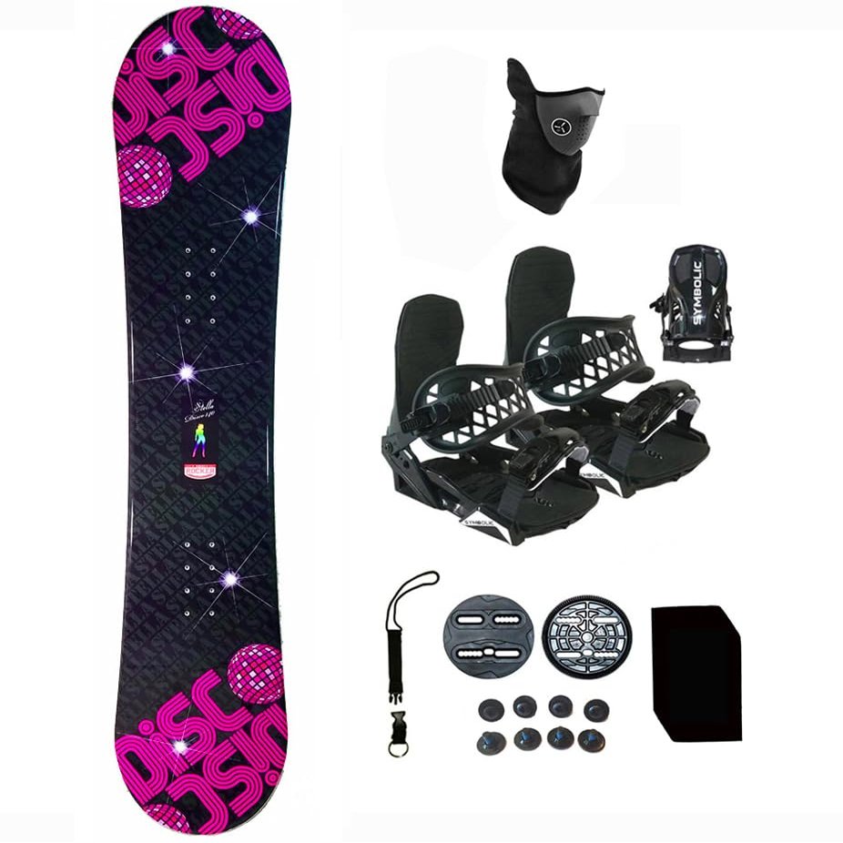 Symbolic Stella 140cm blemished Snowboard and Black Bindings Package Leash, Stomp, Mask Women Girls Kids (140-Blemish+S Binding(Lady 6-9.5) wf55)