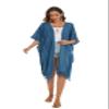 Beautybatik Dark Blue Women Hippie Gypsy Stripe Printed Kimono Cardigan Shawl Wrap Swimsuit Cover Up Jacket One Size view 1