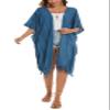 Beautybatik Dark Blue Women Hippie Gypsy Stripe Printed Kimono Cardigan Shawl Wrap Swimsuit Cover Up Jacket One Size view 2