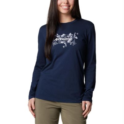 Columbia Women's Hidden Haven Long Sleeve Tee, Collegiate Navy/Floral Emblem, X-Small