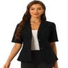 Allegra K Blazer for Women's Short Sleeve Button Front Cotton Linen Lapel Collar Work Office Casual Blazer Coat Large Black view 1