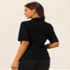 Allegra K Blazer for Women's Short Sleeve Button Front Cotton Linen Lapel Collar Work Office Casual Blazer Coat Large Black view 3