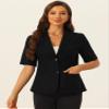 Allegra K Blazer for Women's Short Sleeve Button Front Cotton Linen Lapel Collar Work Office Casual Blazer Coat Large Black view 4