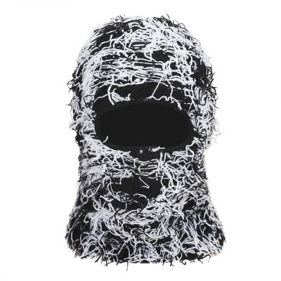Balaclava Distressed Knitted Windproof Ski Mask Winter Outdoor Sports Full Face Cover,Warmer Thermal Shiesty for Men Women Black/White