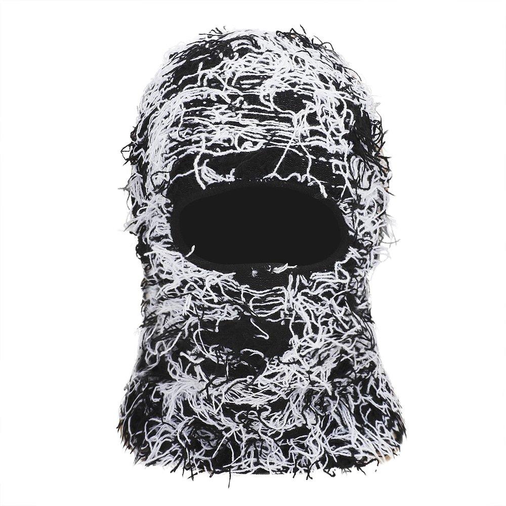 Balaclava Distressed Knitted Windproof Ski Mask Winter Outdoor Sports Full Face Cover,Warmer Thermal Shiesty for Men Women Black/White