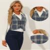 Allegra K Plaid Vest for Women's Single Breasted Sleeveless Racerback Vintage Waistcoat X-Small Grey Blue view 2