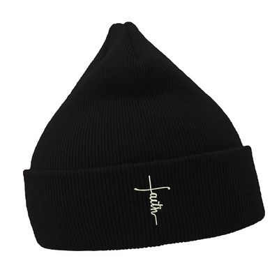 Mens Beanie Hats Jesus Faith Cross Embroidered Hats(Black)