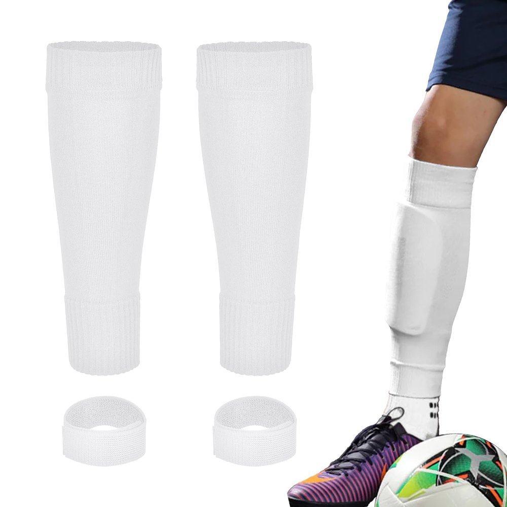Linkidea Kids Soccer Leg Sleeve with Shin Guard Straps, Elastic Compatible with Grip Socks, Best Alternative to Soccer Athletic Socks for Child 6-8 Years (White)