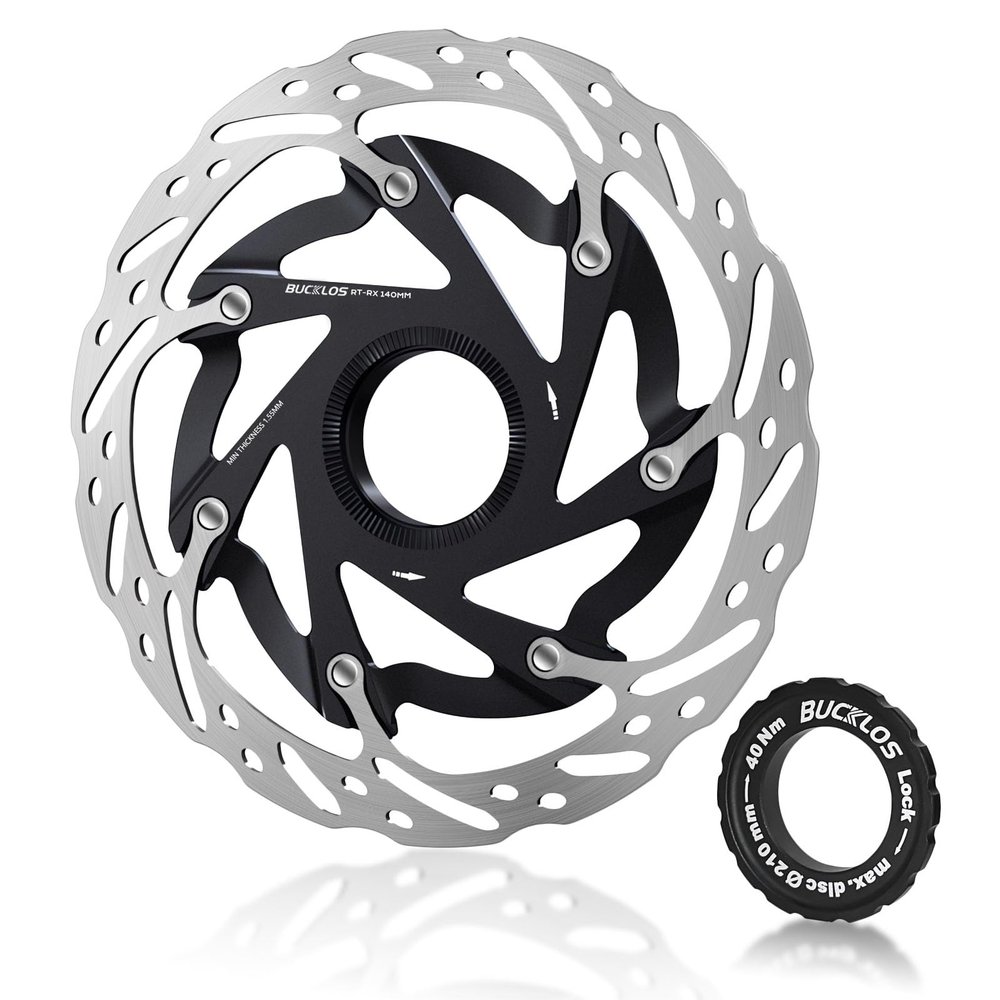 BUCKLOS Centerlock 140mm Bike Disc Brake Rotor - Mountain Bike Road Bike MTB Center Lock Stainless Steel Bicycle Disc Brakes Rotors for E-bike/BMX(Black)