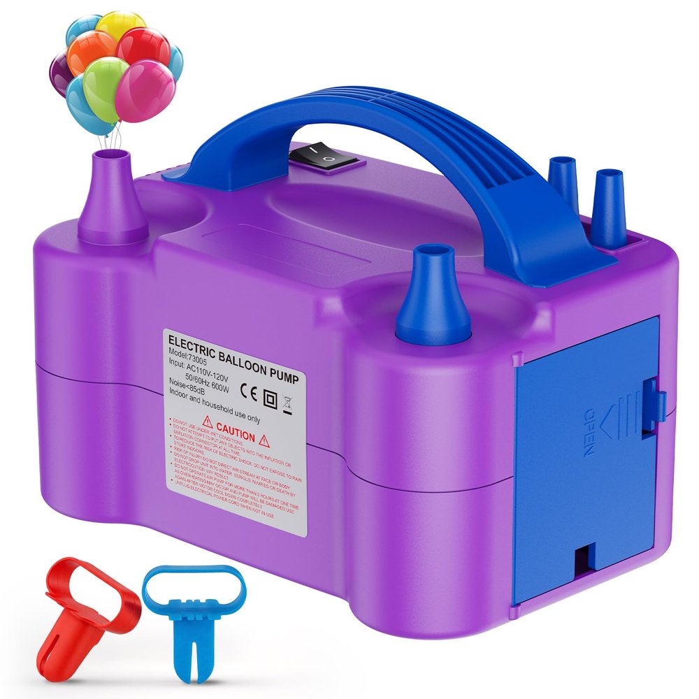 Motorenbau Electric Balloon Pump, Portable Electric Balloon Blower Machine Balloon Air Pump, Dual Nozzle 110V 600W Balloon Inflator for Party Decoration Christmas Birthday-Purple