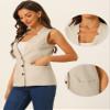 Allegra K Cotton Linen Vest for Women's Casual V Neck Button Down Sleeveless Jacket X-Large Beige view 2