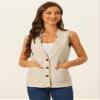 Allegra K Cotton Linen Vest for Women's Casual V Neck Button Down Sleeveless Jacket X-Large Beige view 4