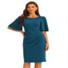 Allegra K Elegant Sheath Dress Women's Flare Pleated Short Bell Sleeve Pencil Guest Party Office Work Dress X-Large Lake Blue view 1