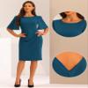 Allegra K Elegant Sheath Dress Women's Flare Pleated Short Bell Sleeve Pencil Guest Party Office Work Dress X-Large Lake Blue view 2